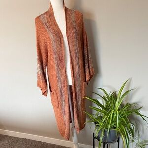 Easel Duster Multicolor open Knit Cardigan Nubby texture pockets boho SZ XL/1X